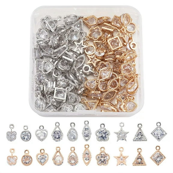 U8MO 80pcs Mixed Clear Cubic Zirconia Alloy Charms Mini Dangle Pendants Craft 11~15mm