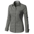 thumbnail image 3 of Doublju Women's Basic Long Sleeve Cotton Button Down Collared Shirt, 3 of 5