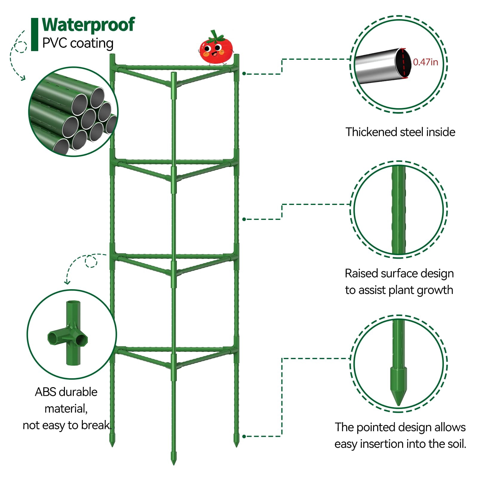 4 Pack Large Tomato Cage For Garden Up To 49" H X 16" W Metal Plant Support Stakes With Clips Triangle Pea Cages Cucumber Trellis Vegetables Pots Vines Flowers Climbing Plants