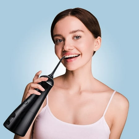 NURSAL Cordless Water Dental Flosser, Portable Dental Oral Irrigator, 300ML Professional Rechargeable Teeth Cleaner with DIY Mode, IPX7 Waterproof, 4 Jet Tips for Braces Home & Travel (Black)