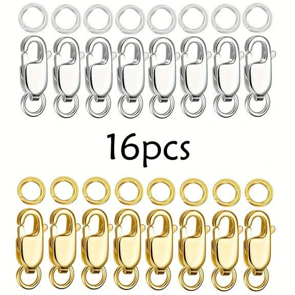 16pcs Lobster Claw Clasp With Closed Jump Rings Golden Silvery Necklace Clasps And Closures For Jewelry Making