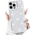 thumbnail image 1 of AIR-Compatible with iPhone 14 Pro Case Cute Clear White Durable Ribbon Bowknot Pattern for Girls Women Soft TPU Transparent Full Camera Lens Shockproof Protective Phone Cover - White, 1 of 4