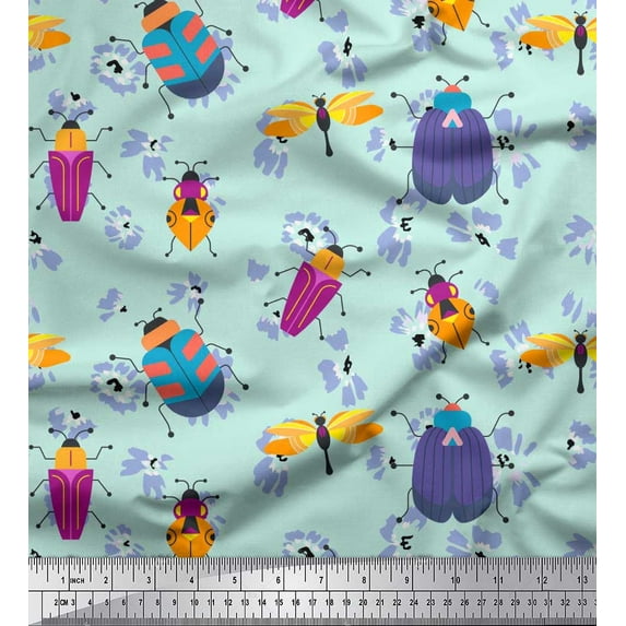 Soimoi Cotton Cambric Fabric Floral & Insects Clip Art Decor Fabric Printed Yard 56 Inch Wide