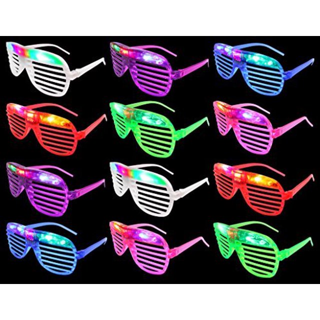 Set of 12 VT Flashing LED Multi Color 'Slotted Shutter' Light Up Show Party Favor Toy Glasses (Colors May Vary)