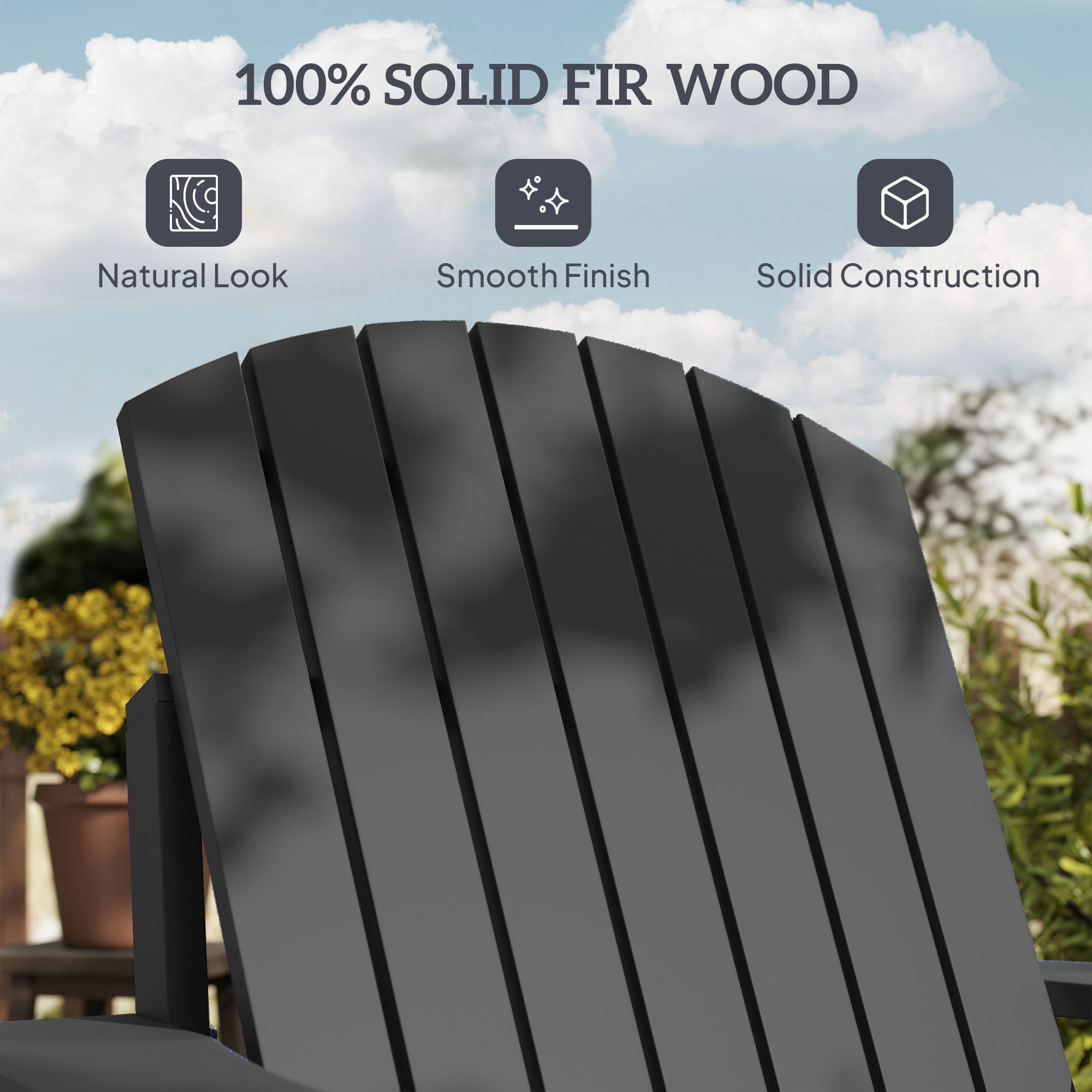 Outsunny Oversized Adirondack Chair, Outdoor Fire Pit and Porch Seating, Classic Log Lounge w/ Built-in Cupholder for Patio, Backyard, Black