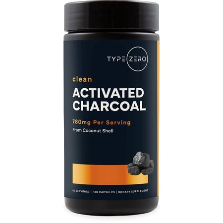 Type Zero Activated Charcoal Capsules (180 Count) - 60 Servings, 780mg Per Serving, from Coconut Shell, Non-GMO, Gluten-Free