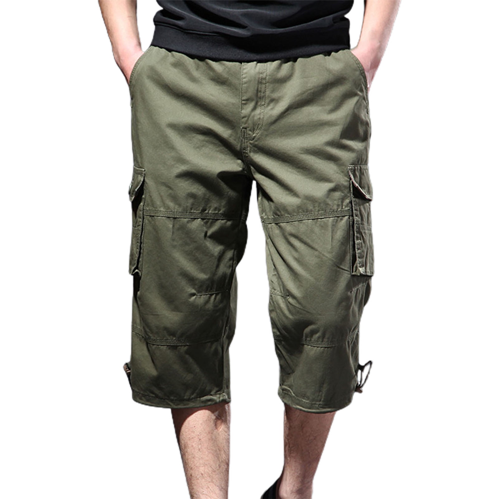 Yfmall Men Cropped Pants Solid Color 