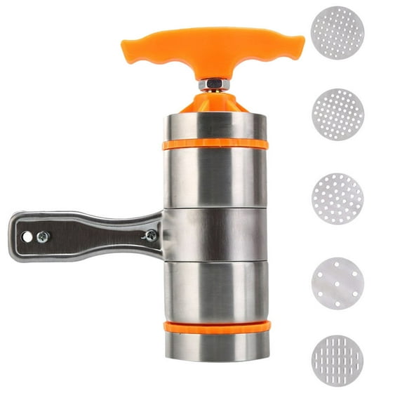 Multi-function Noodle Maker Stainless Steel Noodle Press Machine Kitchen Manual Noodle Tool for Home Restaurant (Orange, with 5pcs Molds)
