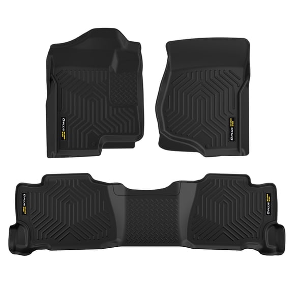 Floor Mats,Fit For Chevy Silverado & GMC Sierra 1500 Crew Cab 2007-2013/Silverado & Sierra 2500 3500 Crew Cab 2007-2014 Floor Lines,TPE Custom Fit All Weather 1st & 2nd Row Car Mats Black 3PCS