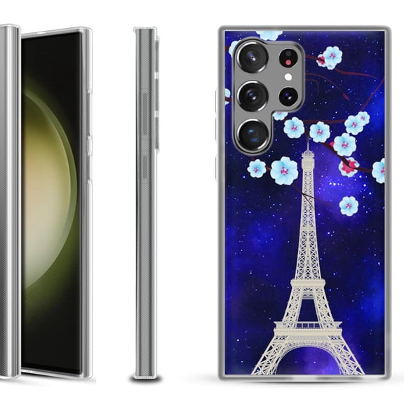 Shockproof Gel Phone Case for Samsung Galaxy S23 Ultra 5G, by OneToughShield ® - Eiffel Tower Stars