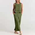 thumbnail image 1 of Completo Pantalone Lungo Conjunto de pantalones de 2 piezas para damas Chaleco de algodón plisado Top Pantalones de pierna recta Traje diario Cgtredaw Verde M para Mujer, 1 of 8