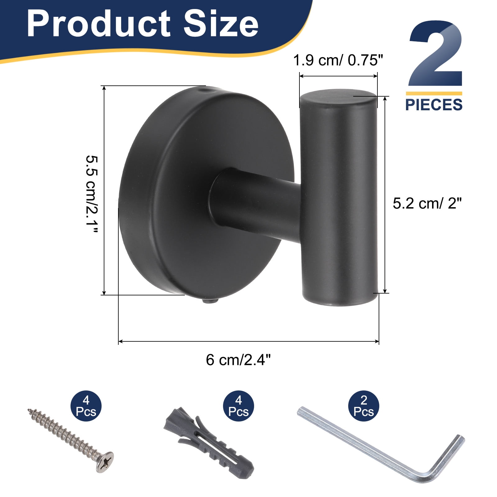Unique Bargains Bath Towel Hook Stainless Steel Coat Hook Wall Mount Robe Black