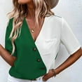 thumbnail image 3 of Women's Fashion Tops Summer Short Sleeve Color Block Sexy Patchwork Button Down Casual Blouse Tops, 3 of 4