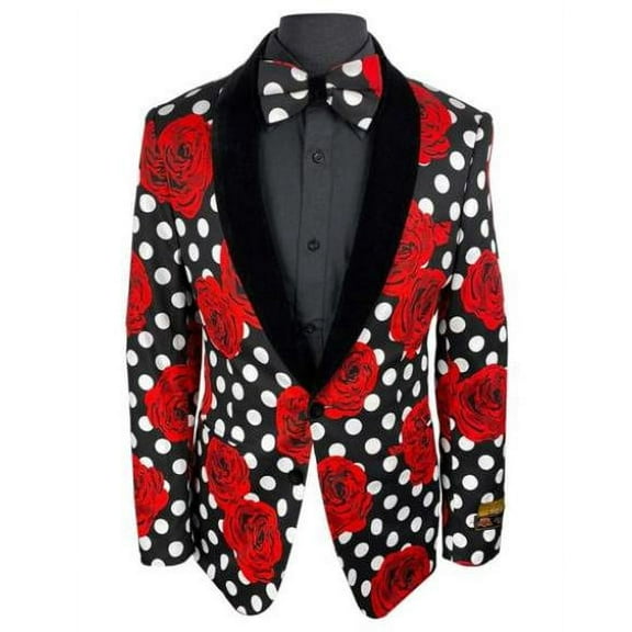 Red Tuxedo Black and White and Red Polk Dot Floral Flower Paisley Suits