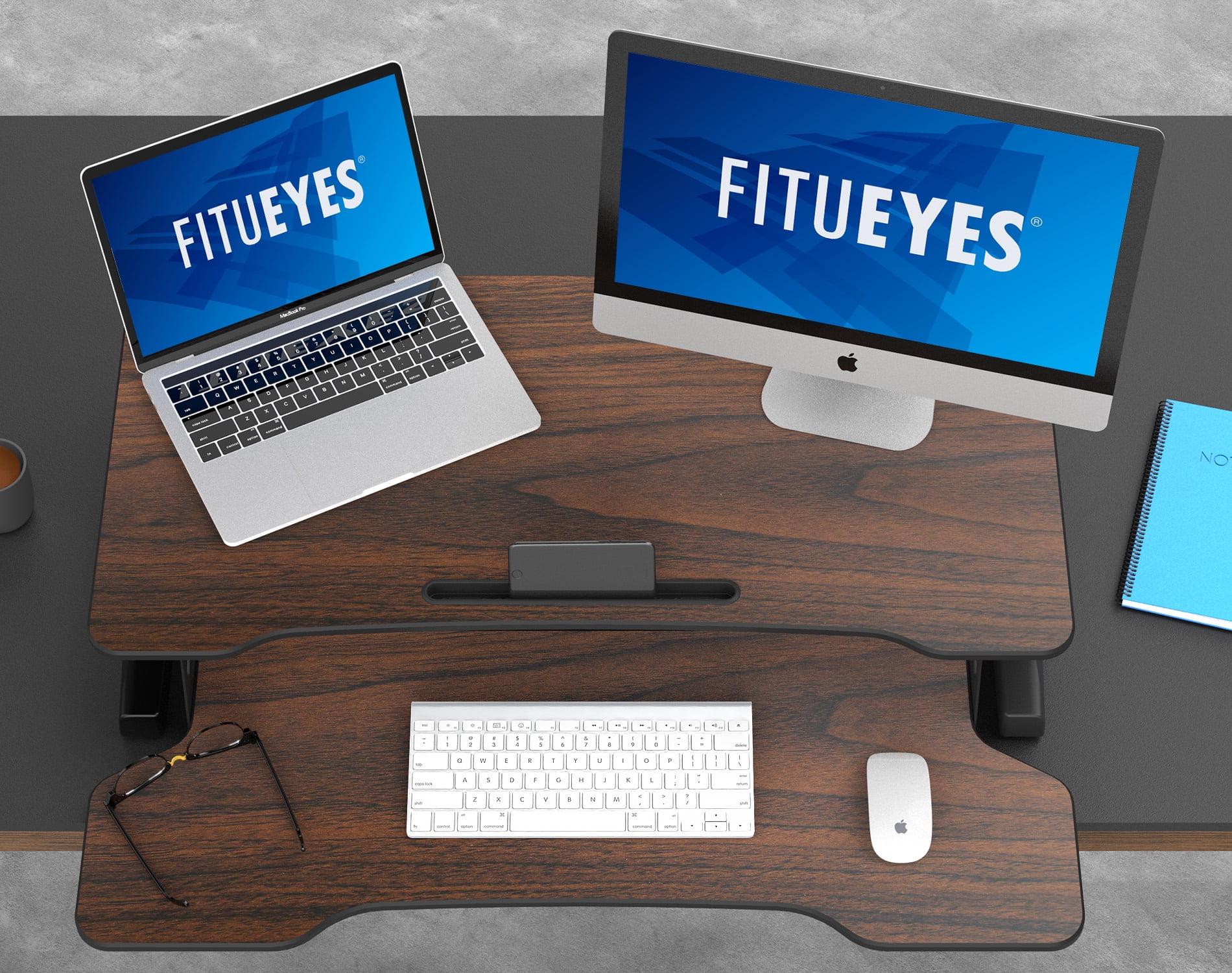 FITUEYES Standing Desk Converter 32inch Stand Up Desk Tabletop Workstation for Dual Monitor Riser SD308002WE-T