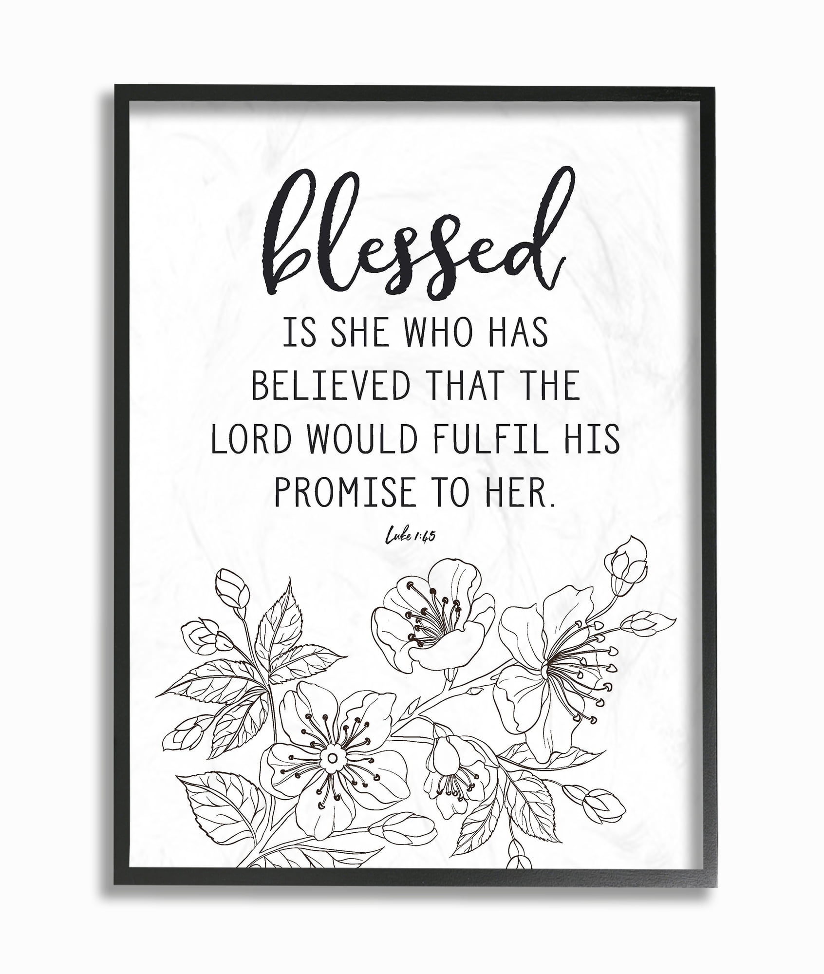 10 x 15 The Stupell Home Décor Collection Blessed is She Black and White Passionflower Floral Typography Wall Plaque Art Multi-Color