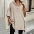 thumbnail image 5 of hotojiny Womens Knit Sweaters Casual 3/4 Sleeve Laple Zip up Lightweight Pullover Sweater Mid Length Tops, 5 of 7