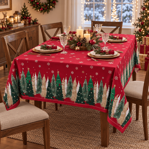 Kidsjoy Christmas Tablecloth, Christmas Tree Decoration, 60×84 Inch Rectangular, Water Resistant Rectangular Table Cover, Winter Holiday Table Decor for Xmas Dinner Party