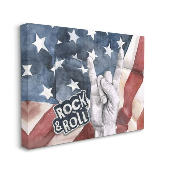 Stupell Industries Rock And Roll Hand And American Flag Design Canvas Wall Art by Jennifer Paxton Parker