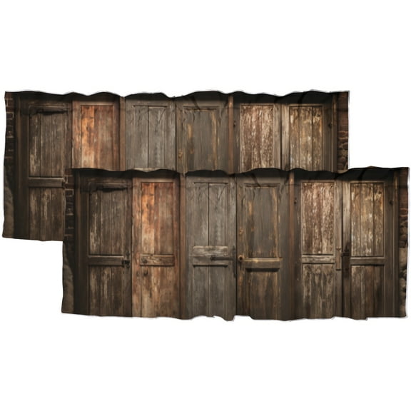 Wooden Barn Door Curtain Valance for Kitchen Rustic Farmhouse Western Vintage Door Window Valance for Living Room Bedroom, Kitchen Valance Rod Pocket Window Curtain 54 by 18 in, 2 Panel