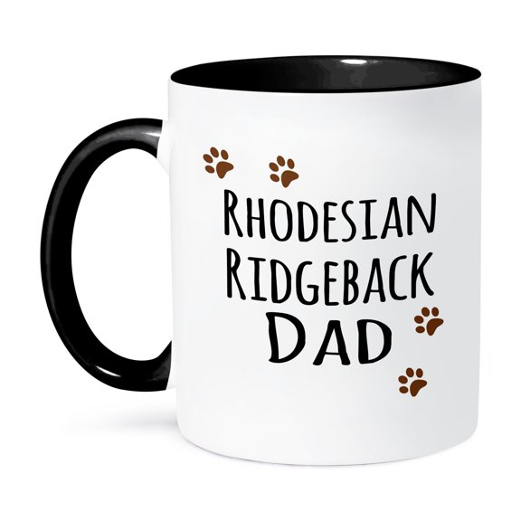 3dRose, Rhodesian Ridgeback Dog Dad - Doggie by breed - brown paw prints - doggy lover - pet owner love, 11oz Two-Tone Black Mug