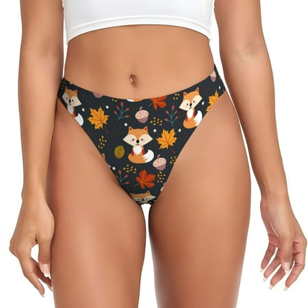 Qokaie Autumn Fox Printed Women s Cotton Thong Underwear  Sexy Breathable Panties G-string-3X-Large