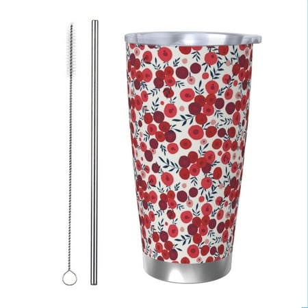 

Salouo Red Hawthorn Print 20oz Tumbler with Lid Stainless Steel Vacuum Insulated Tumbler Durable Insulated Coffee Mug Thermal Cup with Splash Proof Sliding Lid-Straw Two-piece Set