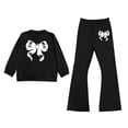 thumbnail image 2 of YMNXA Toddler Kids Girls Outfits Long Sleeve Round Neck Bow Print Pullover And Flare Pants Comfortable Fashion Elegant Sets For Casual Daily Wear,Black,3-4 Years, 2 of 4