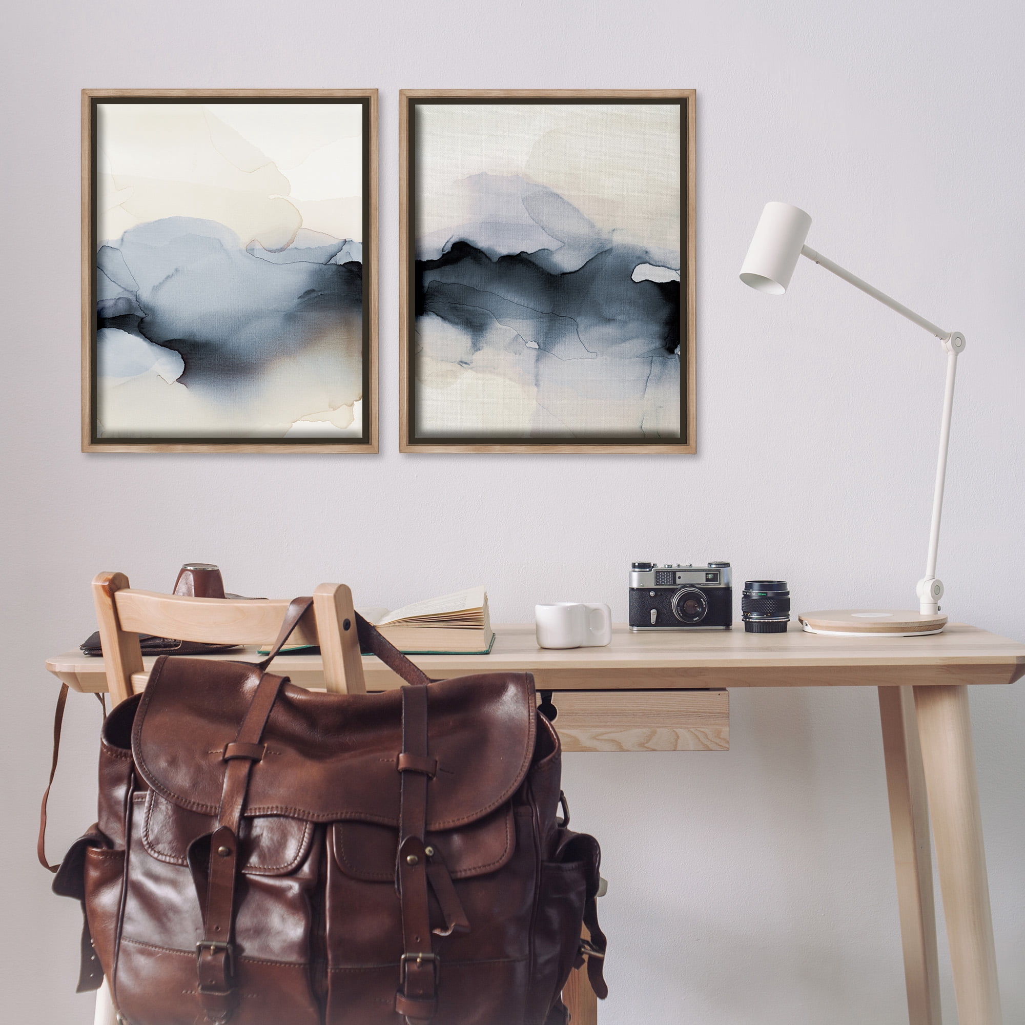 Stupell Industries Mysterious Abstract Obscure Watercolor Abstract Painting Brown Floater Framed Canvas Art Print Wall Art, 25 x 31, Set of 2