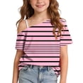 thumbnail image 2 of Girls' Off-Shoulder Printed Short Sleeve T-Shirt, Cute Gradient Star Print Casual Summer Top, Breathable Loose Fit Tee for Bigger Kids and Daily Wear Pink a 7 Years, 2 of 9