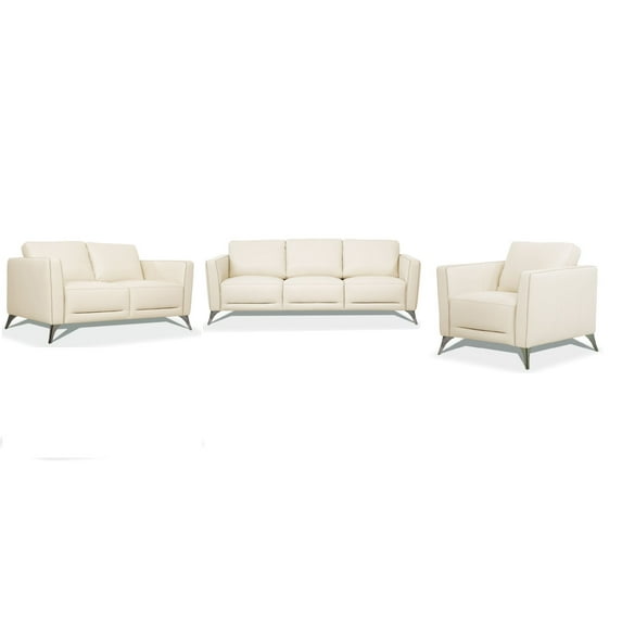 Contemporary Design Living Room Furniture 3pc Sofa Set Cream Leather Padded Arms Sofa Love Seat & Chair
