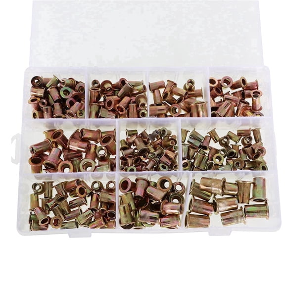 300Pcs Zinc Steel Rivet Nut Rivnut Nutsert Assort, 150 Pcs SAE & 150 Pcs Metric Rivet Nuts