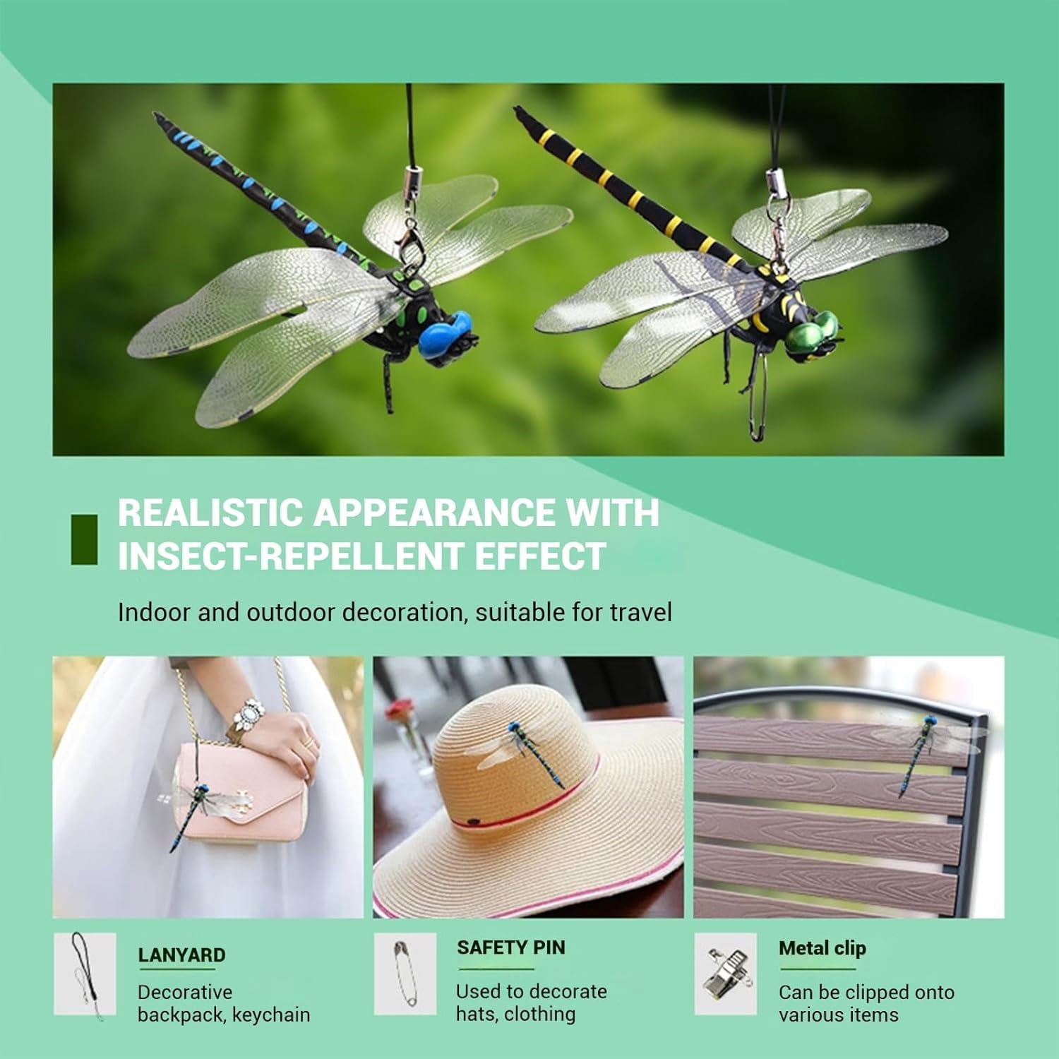4 PCS 3D Dragonfly Clips for Bugs Repellent Outdoor, Artificial Dragonfly Hat Clips Garden Decor, Dragonfly Clips to Keep Bugs Away (Independent Dragon Fly 4 PCS)