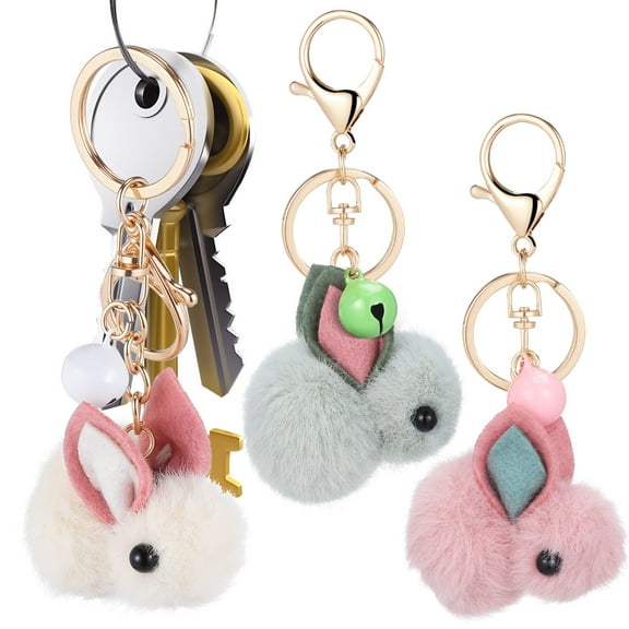 YUNLIGHTS Lunar New Year Rabbit Keychain Pendant Felt Alloy 3Pcs 2*2.4In