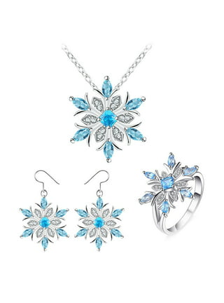 Heiheiup Jewelry Set Temperament Simple Full Diamond Snowflake Necklace  Snowflake Earrings Jewelry Set for Girls 8-12 