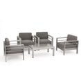 thumbnail image 2 of Miller Outdoor 5 Piece Aluminum Chat Set with Cushions and Glass Coffee Table, Khaki, Silver, 2 of 7