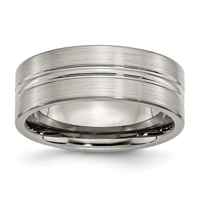 8 mm Titanium Grooved Brushed & Polished Band, Polished & Brushed - Size 8.5