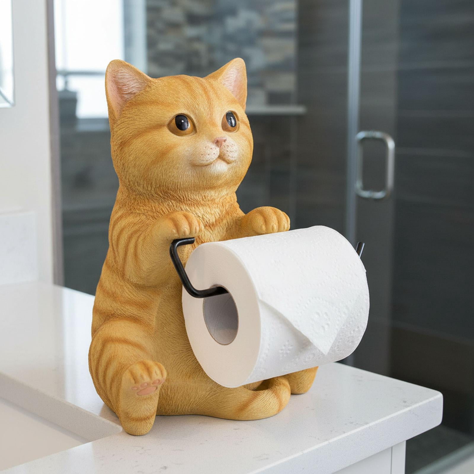 Fiocias Wall Mounted Cat Toilet Paper Roll Holder Bathroom Accessories Premium Resin Yellow