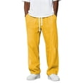 thumbnail image 2 of Domuza Mens Linen Pants Casual Summer Beach Pants Elastic Waist Drawstring Lightweight Vacation Trousers with Pockets Yellow 2XL, 2 of 5