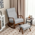 thumbnail image 2 of Costway Rocking Chair with Ottoman Upholstered Fabric Glider Rocker Solid Wood Grey, 2 of 10