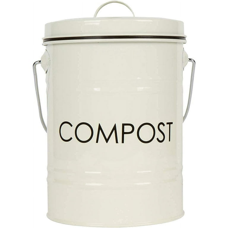  Gardeners Supply Company Compost Bin Kitchen Waste Countertop  Pail, Rustic Farmhouse Style Sturdy Metal Crock with Lid for Organic  Composting
