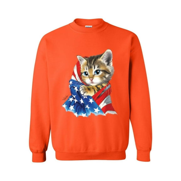 MmF - Women Sweatshirts and Hoodies, up to Size 5XL - American Flag 4th of July Kitty