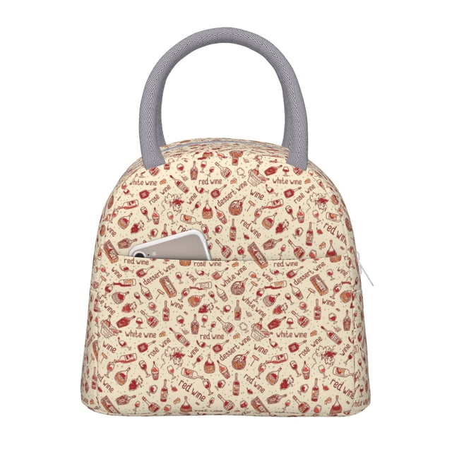 Fotbe Red Wine Bolsa de Almuerzo con Estampado, Lonchera Aislada, Contenedor de Comida Reutilizable Tipo Cooler a Prueba de Fugas