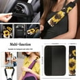 thumbnail image 4 of Yuyamidu Brown Cow Print Car Seat Cover Sunflowers Steering Wheel Cover Seatbelt Pads Auto Armrest Cover Key Chain Coasters 13pcs Car Accessories Set, 4 of 6