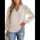 thumbnail image 3 of Blusa Elegante de Encaje para Mujer, Larga, Cuello en V, Ojales, Elegante, para Fiesta, Floral, con Cuello en V Festoneado Albaricoque M, 3 of 9