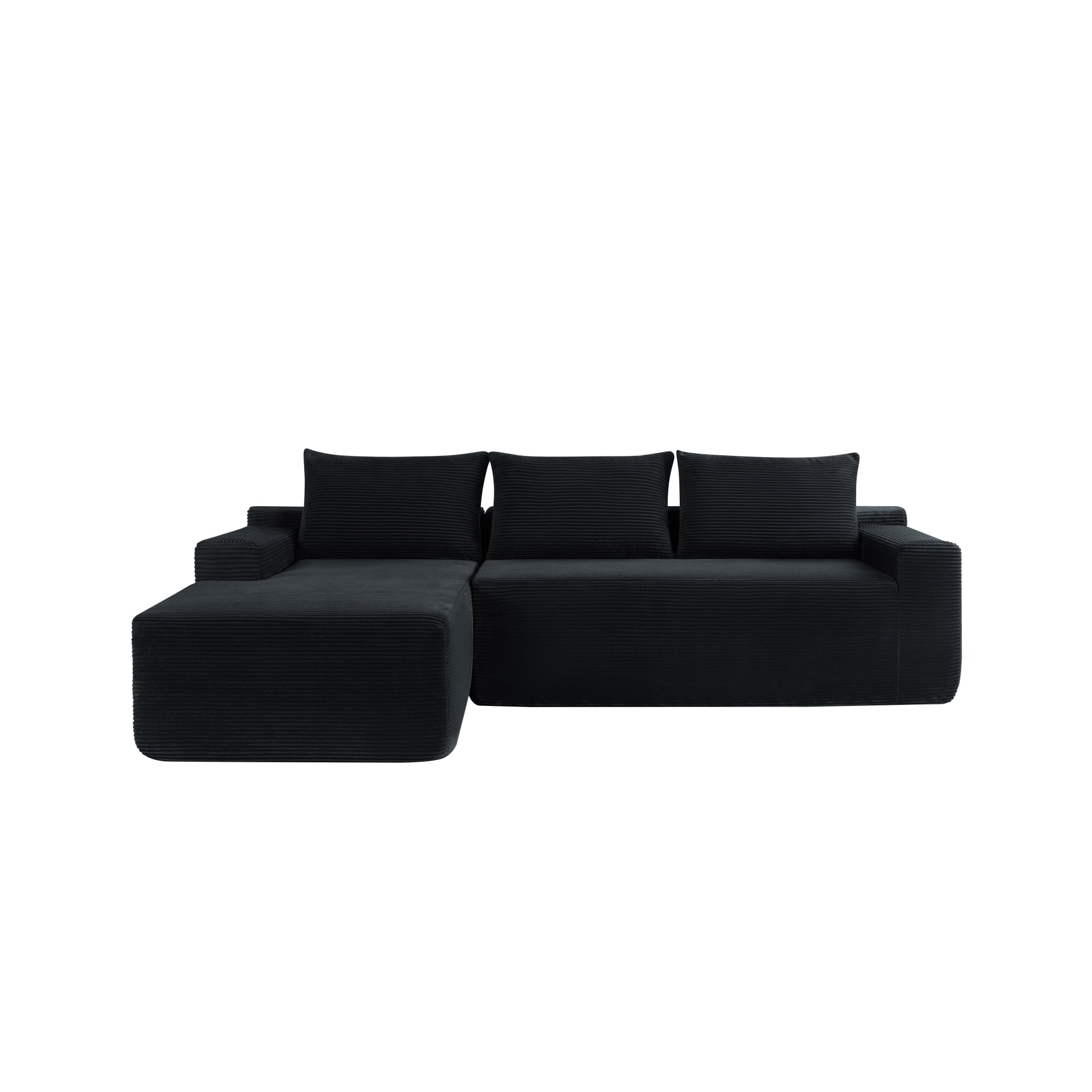 HOQBN 96.9" Boneless Modular Sectional Sofa with Chaise, L-Shaped Corduroy Cloud Sectional Couch with Deep Seat and Side Pockets, Upholstered 3 Seater Sofa Living Room, No Assembly, Black