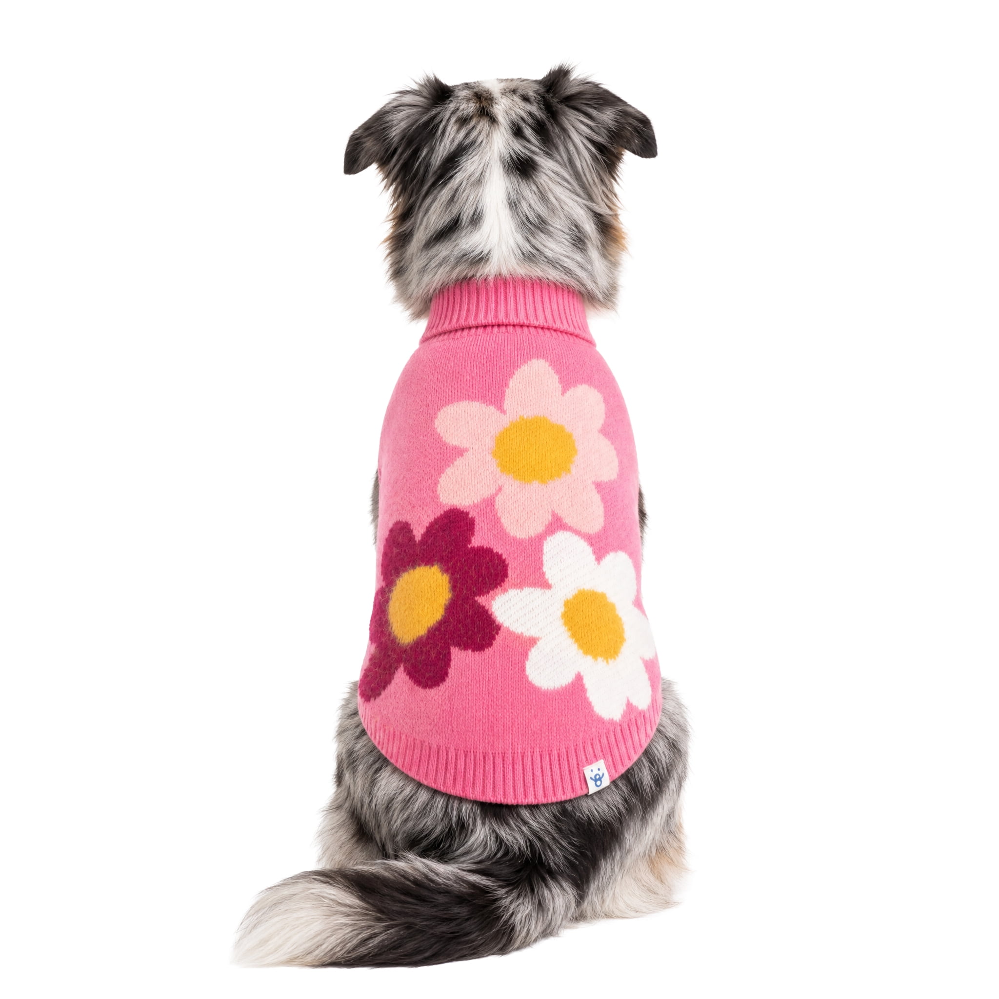 Oodles Fabulous Flowers Fall Turtleneck Dog Sweater, Pink, Large