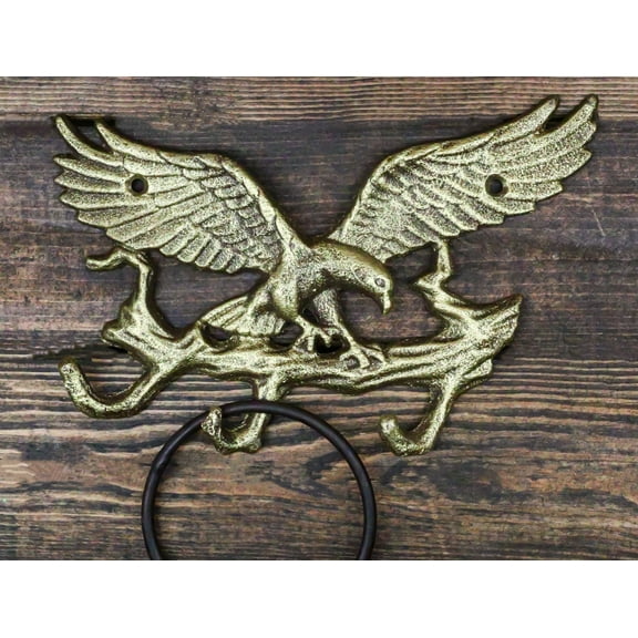 Cast Iron Rustic Gold American Patriotic Bald Eagle 3-Peg Coat Keys Wall Hooks