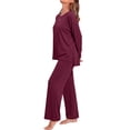 thumbnail image 3 of MOSHU 2 Piece Lounge Sets for Women Side Slit Pajamas Sets Loose Long Sleeve Tops and Wide Leg Pants Casual Outfits, 3 of 12