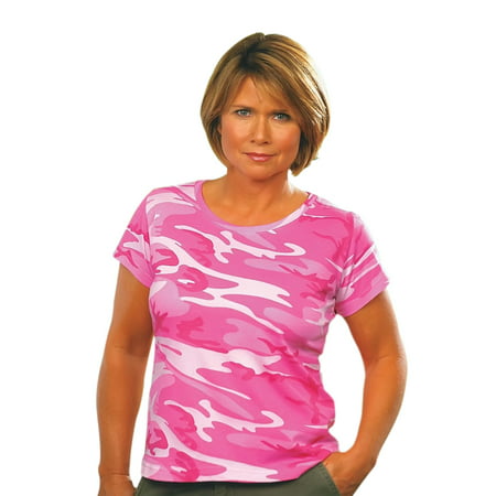 Wholesale Blank Cloths Ladies Camo T-Shirt - Pink